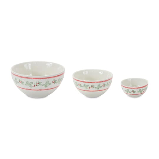 Mistletoe & Pine Holiday Stoneware Bowl Set, 3.5", 5" & 6.75" By Melrose | Michaels®